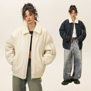 杰克传洋男装棉服设计感冬季夹克休闲新款仿羊羔毛翻毛领棉衣外套