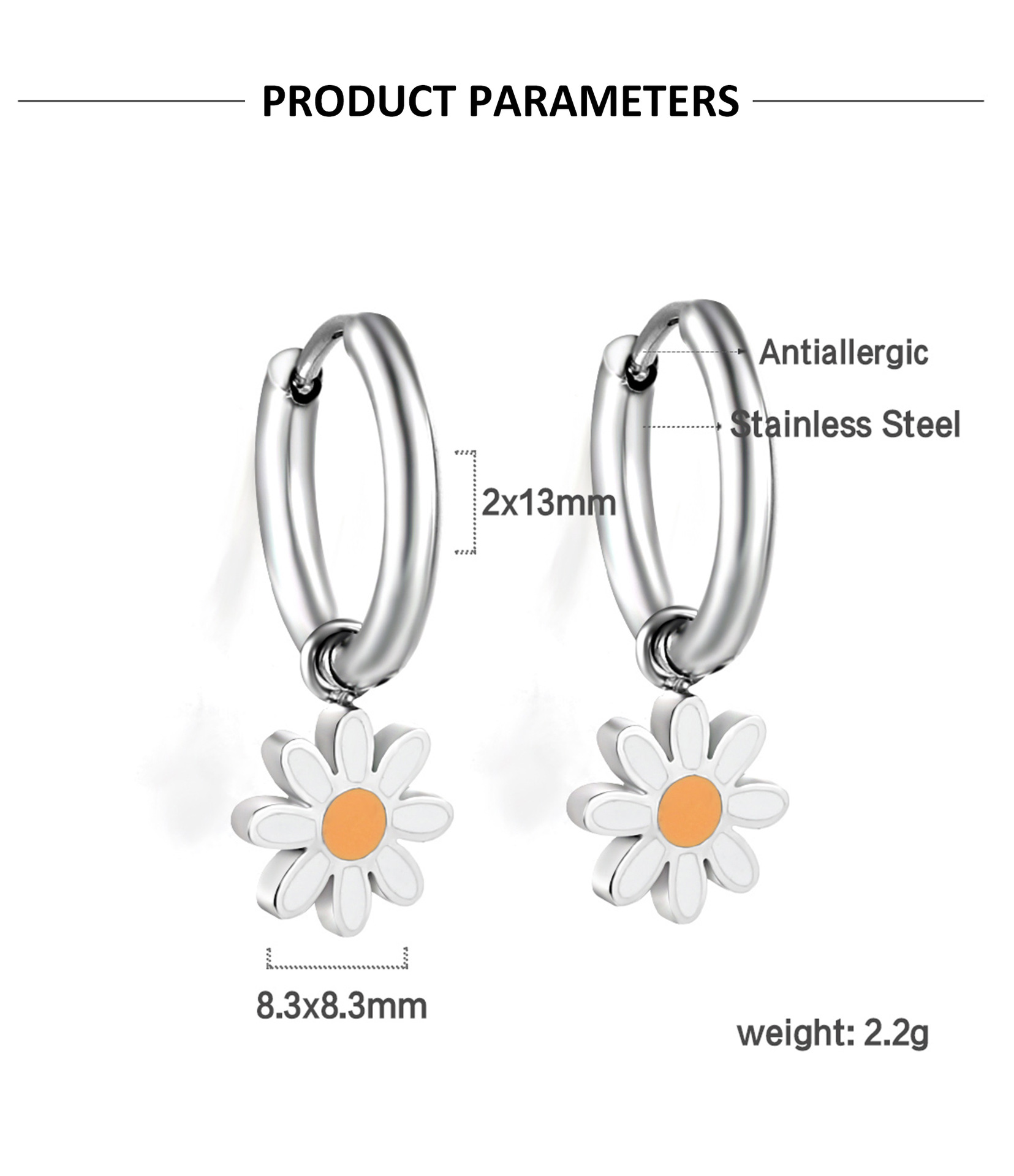 Daisy Pattern All Seasons Season 1 Pair Simple Style Classic Style Daisy Plating 304 Stainless Steel Drop Earrings Ear Studs