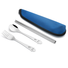 Smiling Face Spoons Forks Chopsticks Set of 3 Gift Bag Stainless Steel Portable Tableware Set for Students