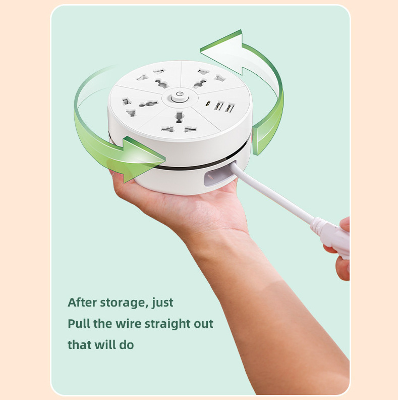 Enchufe de almacenamiento retráctil estándar tailandés USB enchufe de fila de 2 metros enchufe multifuncional de enchufe poroso