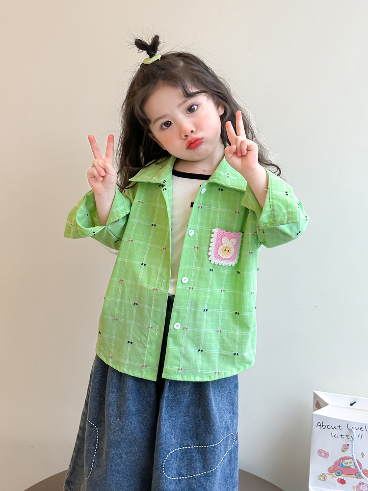 Camisa para niñas primavera y otoño 2025 nuevo estilo para niños chaqueta occidental primavera camisa de manga larga bebé casual primavera top