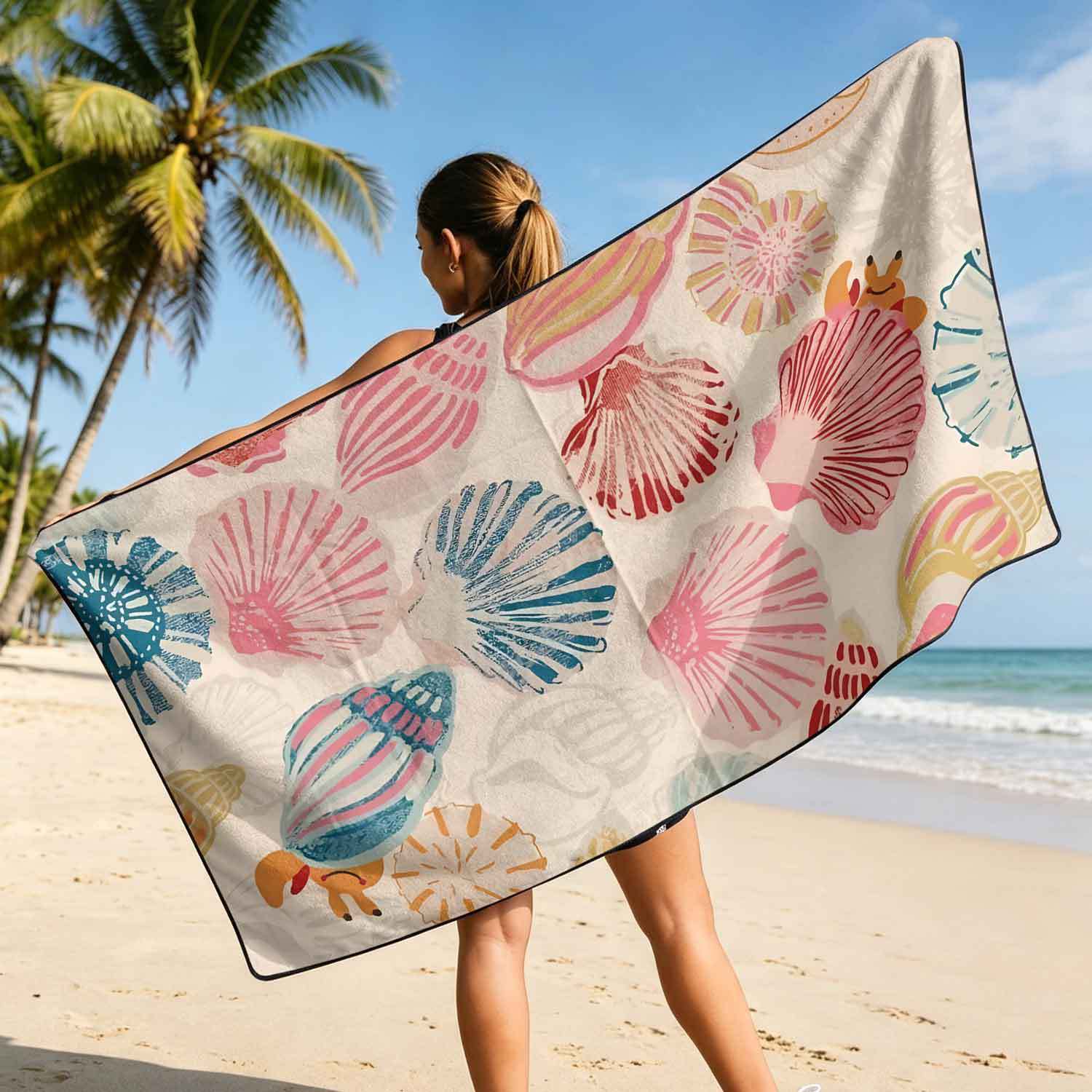 Printed bath towel and car seat cover 2-in-1, ultra-fine fiber outdoor beach and car dual-use universal seat cushion