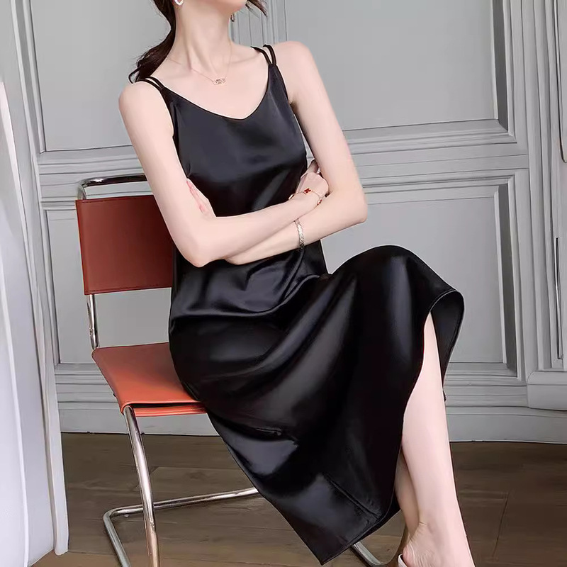 Bargain Women's Summer Long Slip Dress 2026 New Style Base Dress Elegant Black Dress