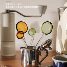 E0PB批发灵波玻璃咖啡勺子家用长柄小勺子精致咖啡勺搅拌勺小透明