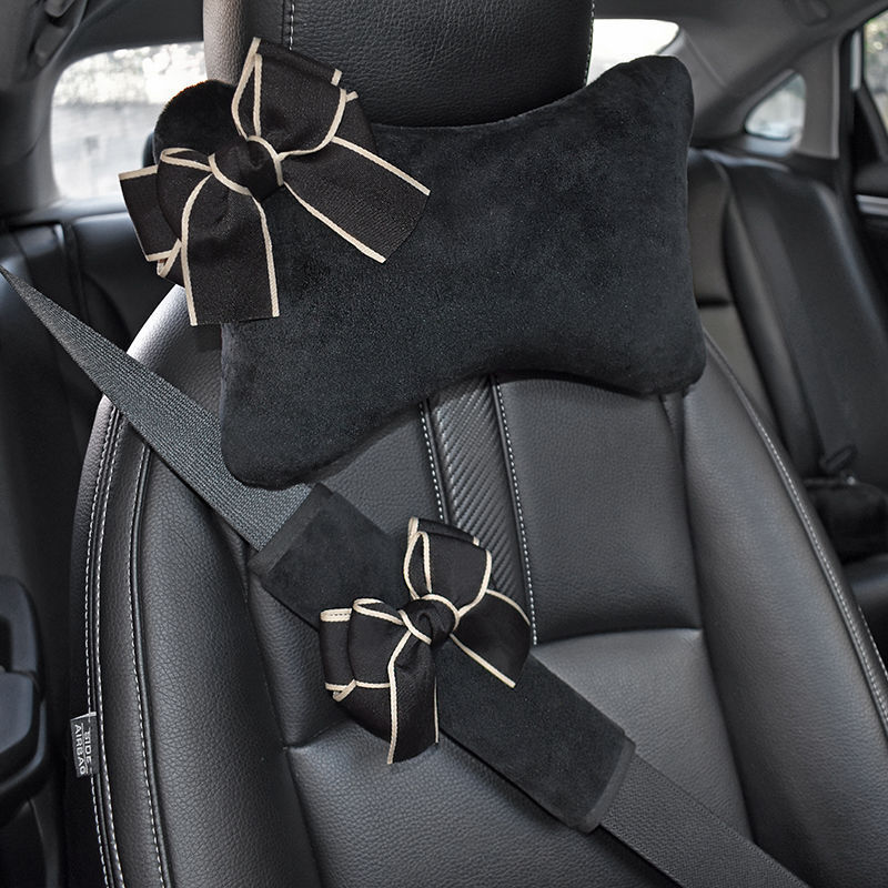 車のヘッドレストの首の枕の背もたれの車のシートの枕のかわいい蝶結びの車の首の枕のセットの女性|undefined