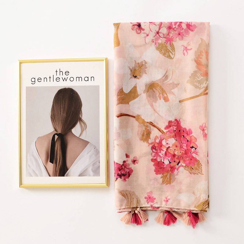 Primavera y verano fina Rosa fresca toalla Hortensia de hilo de algodón y lino sienten bufanda de seda dulce todo partido viaje protector solar Toalla de playa