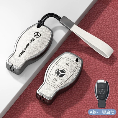 Suitable for Mercedes-Benz Key Cover Car key bag - standard-model-a-one-button-start-2-button-white-zinc-alloy-shell-hand-strap
