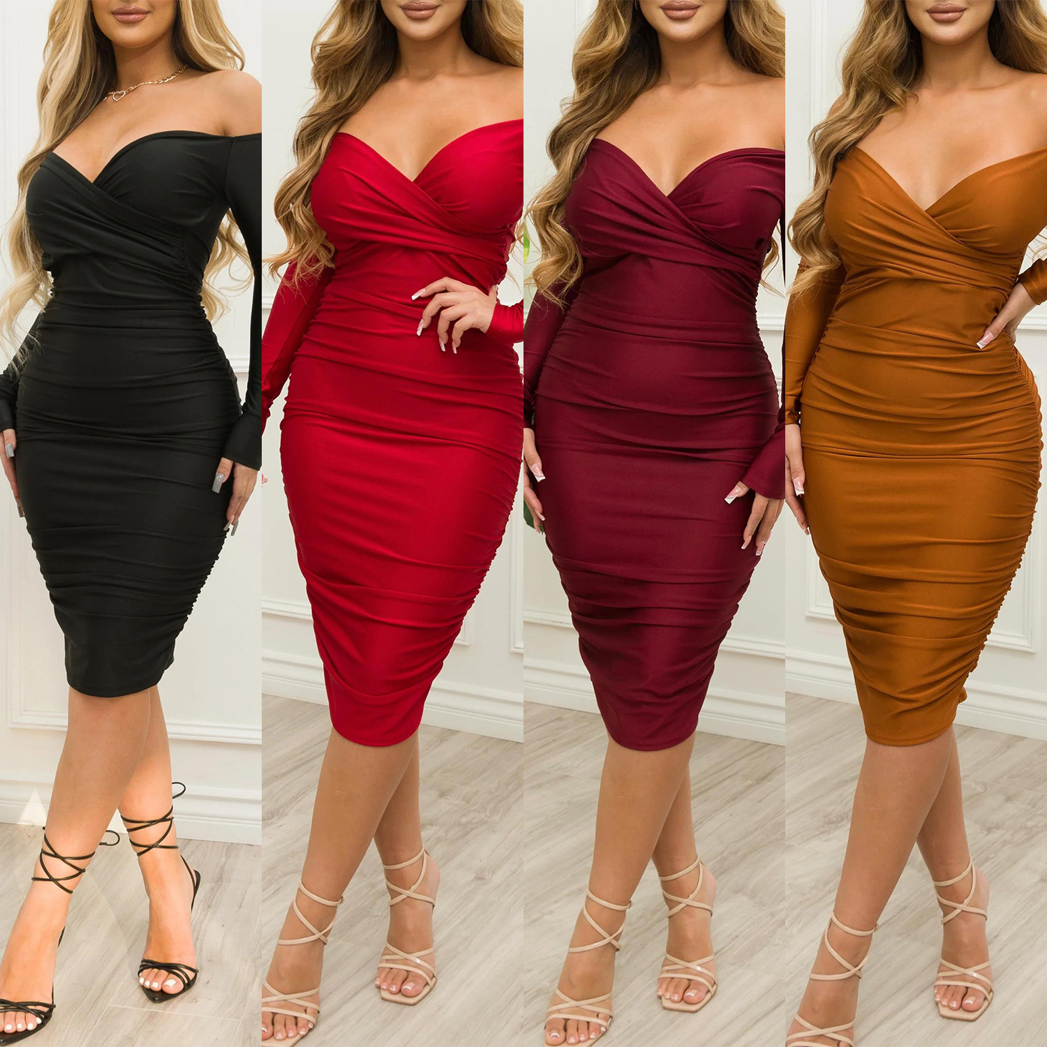247g Weight Midi Dress Dress Length Type Sleeveless Sleeve Length Pencil Skirt Dresses Type Regular Sleeve Sleeve Type Spandex, Polyester Fabric Type Mid Waist Waist Line Daily Occasion Boat Neck Neckline Slim Fit Type Solid Color Pattern Summer, Spring, Autumn Season Women'S Gender Patchwork Design Fashion Style Wholesale Women'S Fashion Patchwork Solid Color Daily Boat Neck Sleeveless Pencil Skirt 无