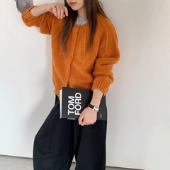 重工立体钩花针织开衫女2025秋季新款宽松洋气时尚百搭软糯毛衣厚