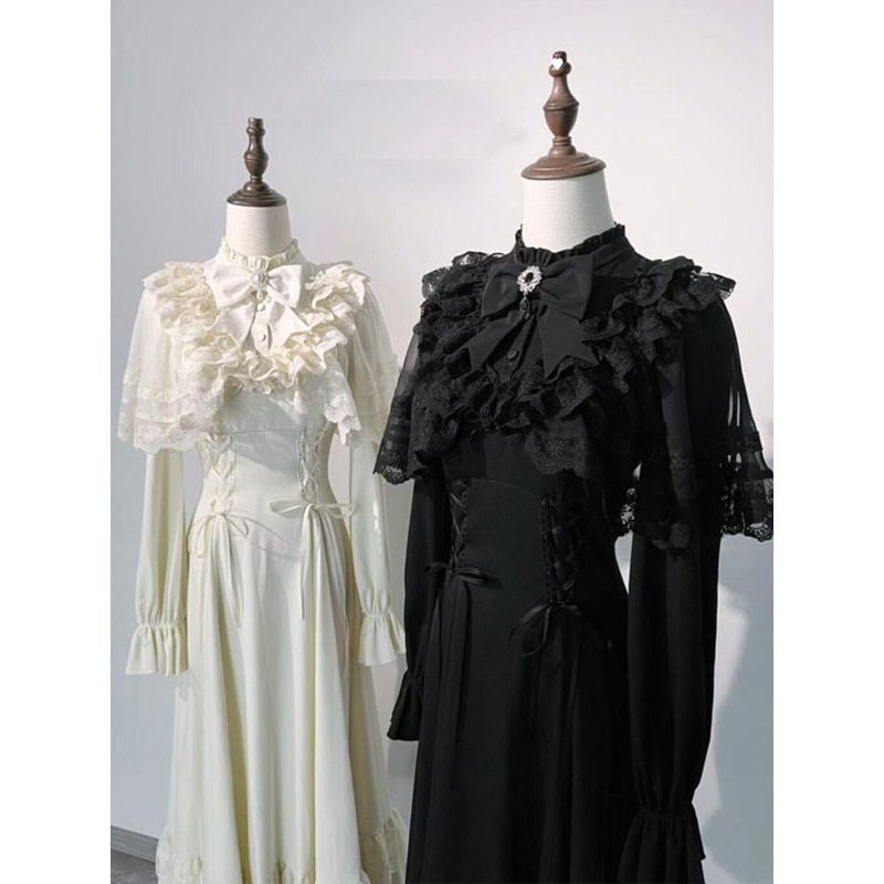 【Day and Night】 French-Style New Gothic Clear-Cut Long-Sleeve Bow-Knot Dress with a Waist-Cinching Design That Enhances Elegance and Slimness 【Day and Night】 French-Style New Gothic Clear-Cut Long-Sleeve Bow-Knot Dress with a Waist-Cinching Design That Enhances Elegance and Slimness