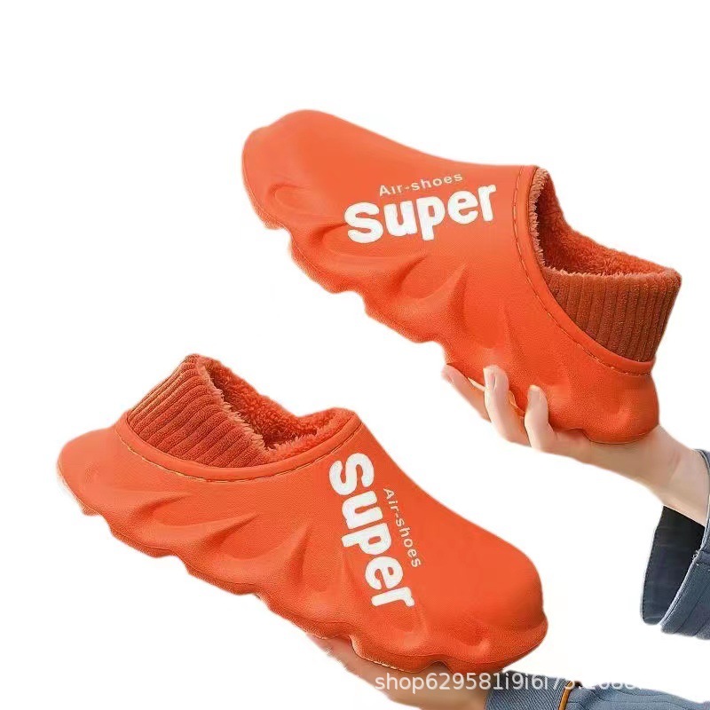 Zapatillas de algodón para hombres Zapatillas de invierno antideslizantes impermeables para el hogar Fondo grueso Zapatillas de algodón térmico interior Otoño e Invierno para mujeres