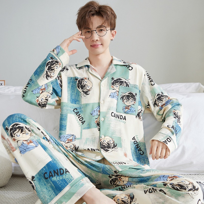 Men's Pajamas Spring and Autum Pure Cotton Long-Sleeved 2025 New Youth Large Size Home Clothes Men's Cardigan Outer Suit