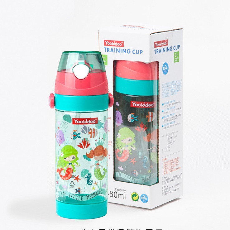 Taza de aprendizaje para niños yookidoo, taza de agua con dibujos animados, taza con pajita, botella de agua para estudiantes, 480ml, para niños y niñas, de tritán, para bebés