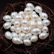 新品 天然水滴梨形淡水珍珠 白色强光半孔颗粒祼珠 DIY散珠批发