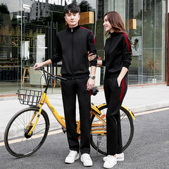 Spring and Autumn Couple Sports Set Men's Youth Stand-up Collar Sports Uniform Women Running Team Building Activity School Uniform Direct Sales