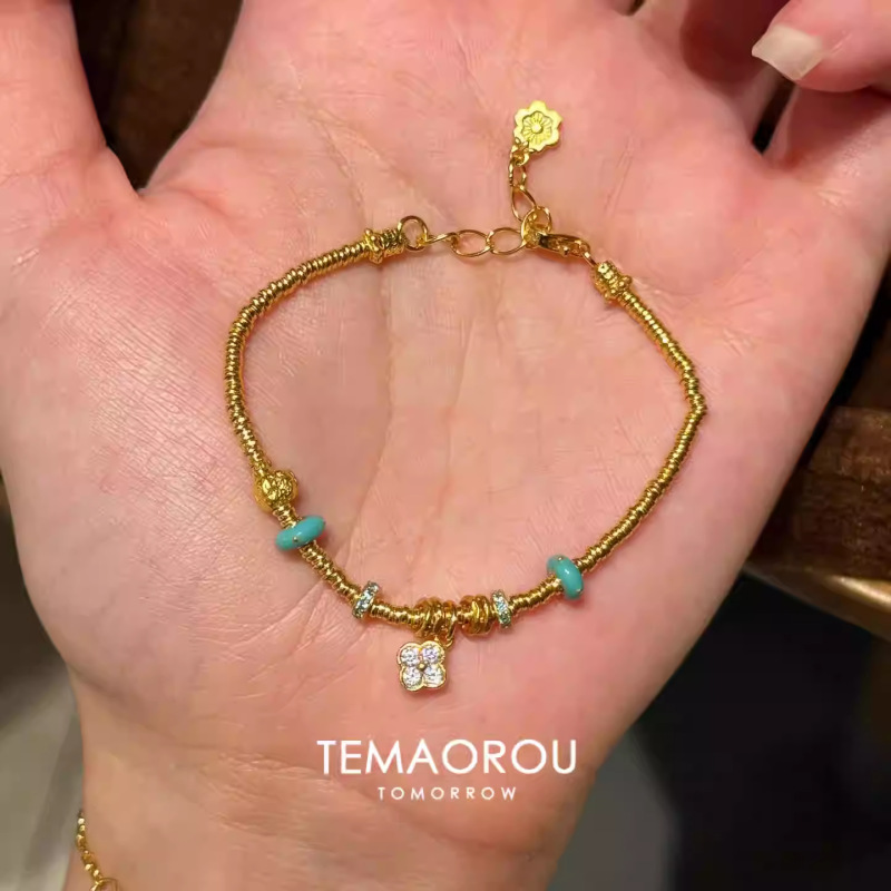 新中式绿松四叶草盘缠手链手饰女复古民族风小众手串个性轻奢手饰|undefined