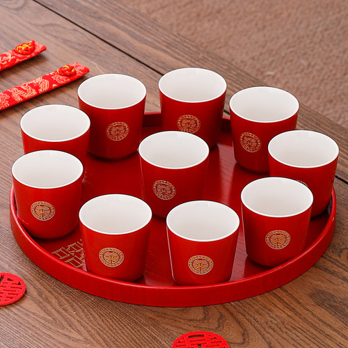 Teacup Set Ceramic Wedding Supplies Change Mouth Teacup Wedding Double Happiness Cup Marriage Chinese Red Double Happiness Teacup