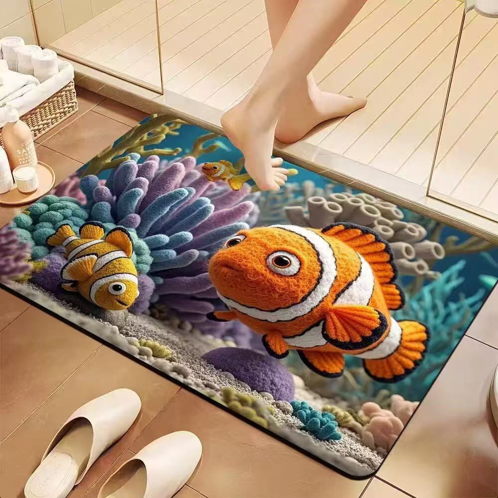 3D estereoscópico alfombra de suelo de baño inodoro puerta de absorción de agua alga de barro esterilla antideslizante inodoro doméstico puerta de entrada esterilla