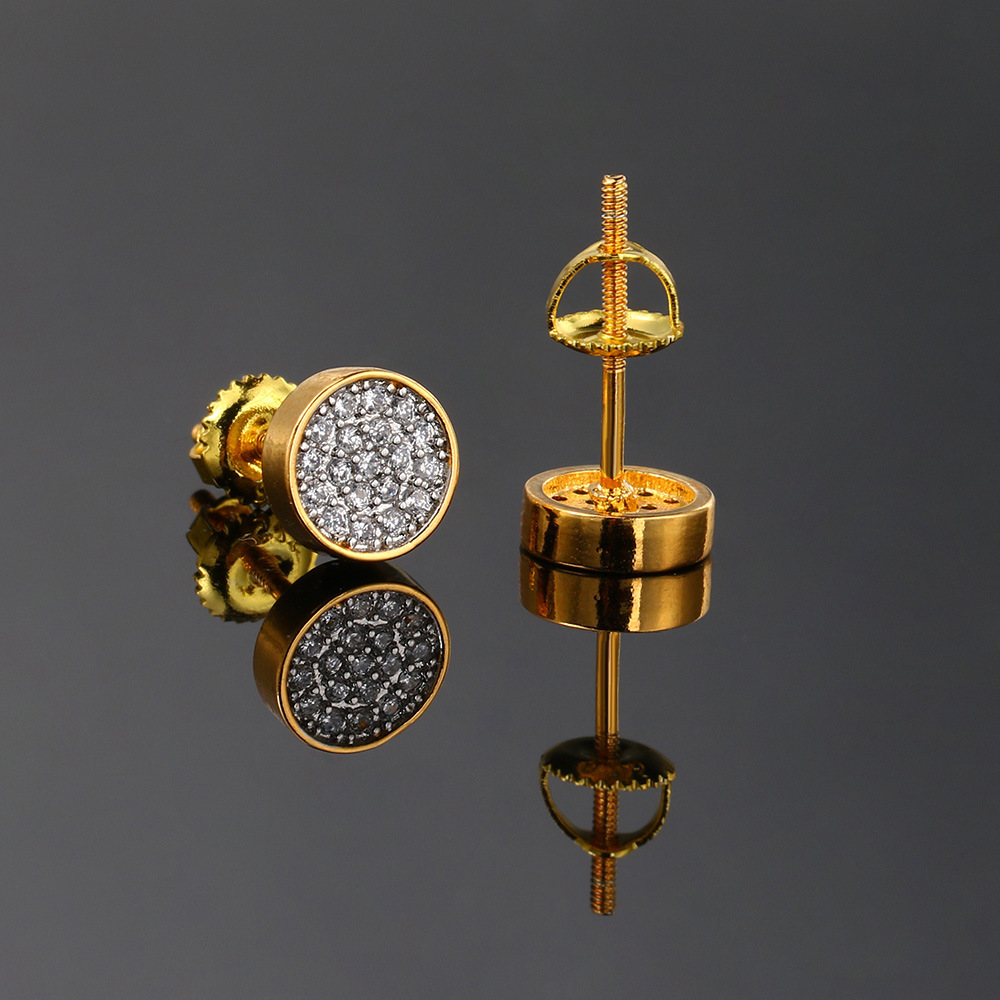 Copper Material 1 Pair Hip-Hop Round Plating Inlay Copper Zircon White Gold Plated Ear Studs