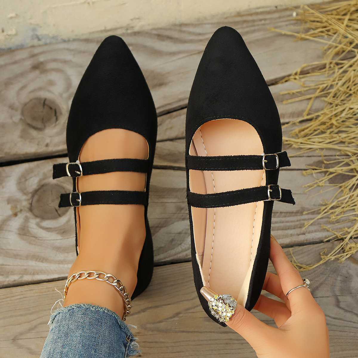 plus Size Leopard Print Suede Slip-On Shoes Pointed Toe Flat Summer Fashion Low Cut Women's Casual Shoes_voghion.com