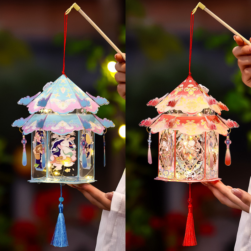 中秋葫芦灯笼幼儿园儿童手工diy材料包 手提古风发光福禄花灯挂饰|undefined