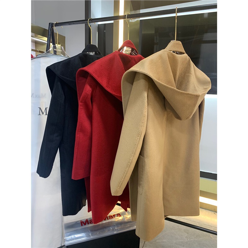 maxSayata Women's Camel Wool Hooded Coat Rialto with Belt, Versatile Jacket for Petite Girls, Water Ripple Pattern maxSayata Women's Camel Wool Hooded Coat Rialto with Belt, Versatile Jacket for Petite Girls, Water Ripple Pattern