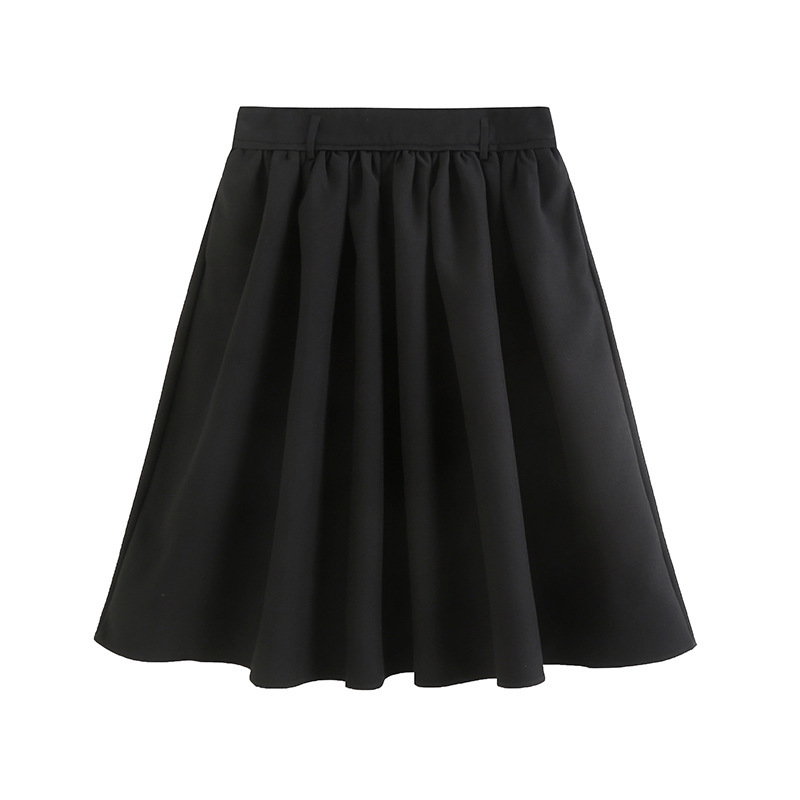 Black Profile Pent Skirt Women's 2023 European and American Internet Popular New Retro Mid-low Waist Slimming All-match Knee Skirt
