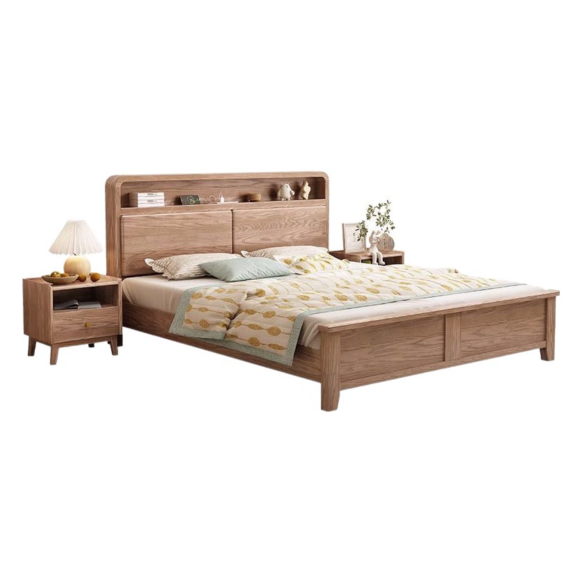 Cama de madera maciza completa nórdica 1,5 m 1,8 m cera blanca cama doble pequeño apartamento moderno simple Almacenamiento de presión de aire cama de boda