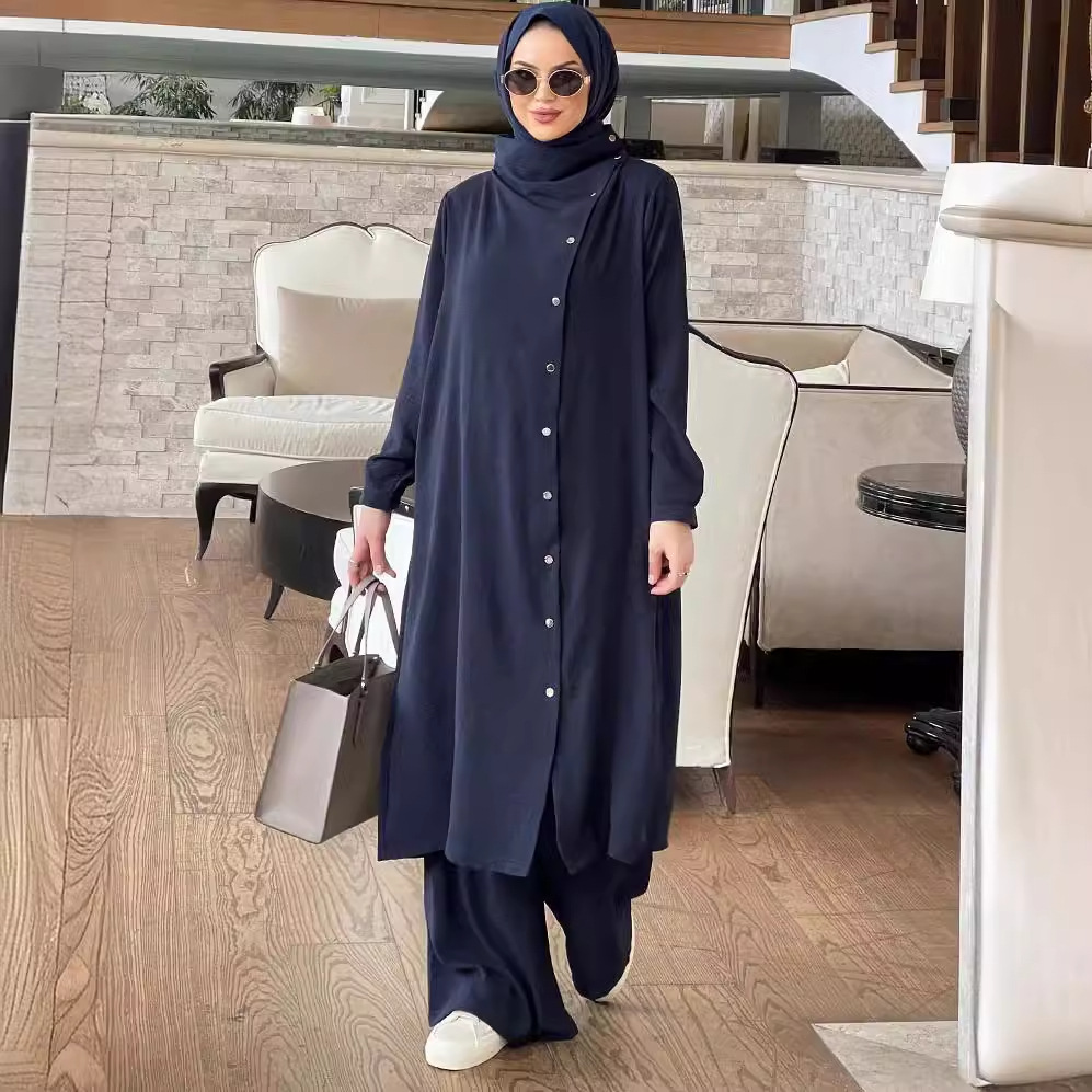Muslim women's clothing Arabic style two-piece 2024 Spring Autumn new long sleeved shirt and pants set_voghion.com