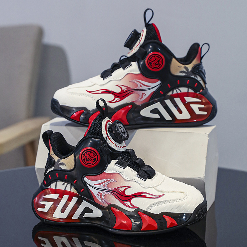 Zapatos de baloncesto para niños botones de fricción sonora primavera y otoño zapatos de entrenamiento de cuero para niños y niñas nuevos zapatos para correr