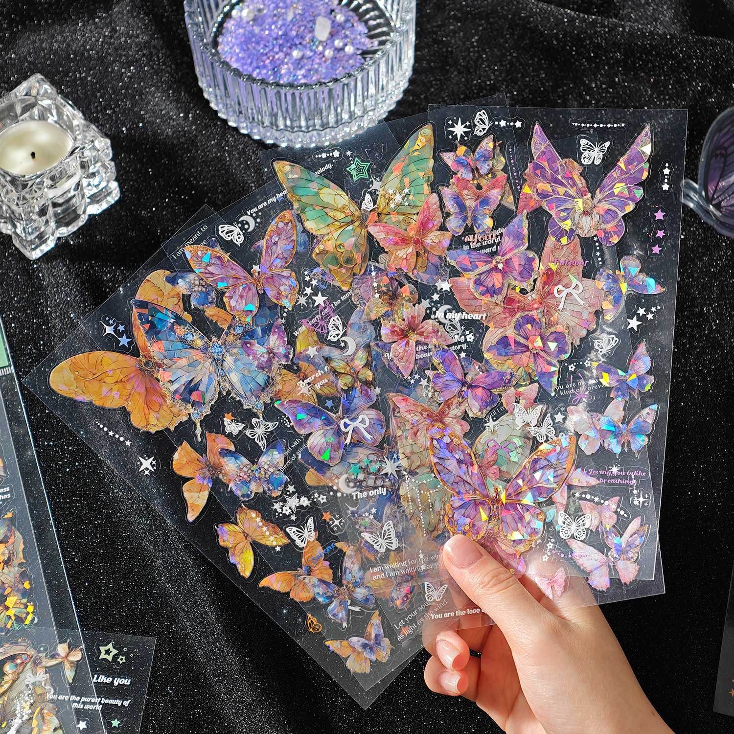 Bolsa de pegatinas de corte de espuma temprana, serie de tiempo de cenizas de mariposa de alto valor de cara, tiendas de mano de mariposa DIY, pegatinas de materiales decorativos