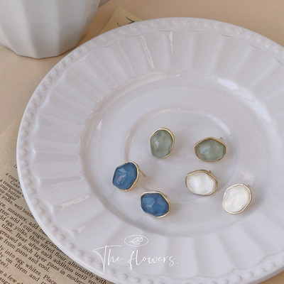 亮眸S925銀針鍍14K港風時尚耳釘個性不規則幾何耳環不對稱 耳飾廠