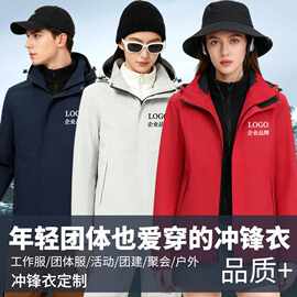 冲锋衣定制工作服刺绣印logo字羽绒三合一可拆卸防水企业工装订制