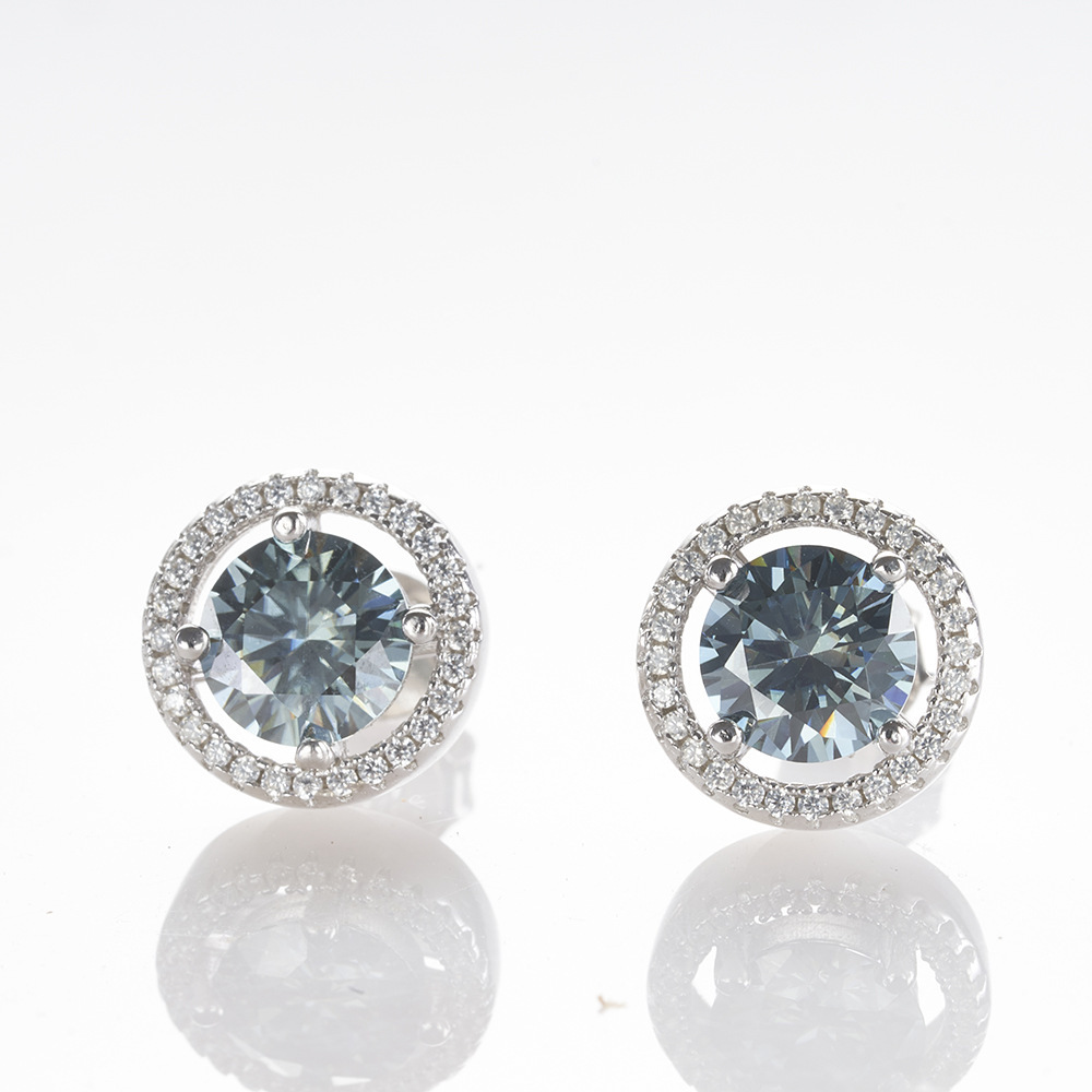S925 plata esterlina diamante moissan pendientes 1 quilate 6.5mmX2 rosa azul moissanita pendientes
