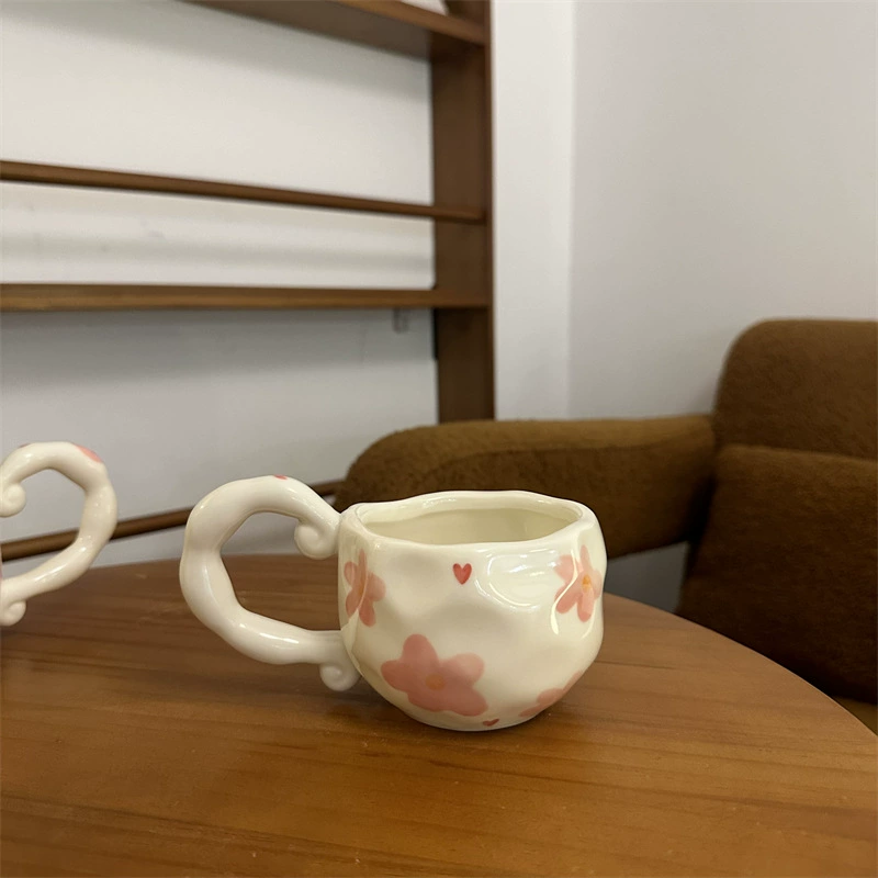 hand-painted ceramic coffee cup, francе retro из стиля, 300 мл, неравномерный милый дизайн