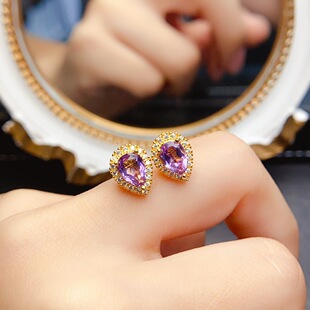 New natural amethyst earrings S925 silver inlaid main stone 8*10mm Joker net red explosions women's jewelry wholesale
