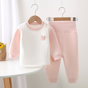 Nine color bird autumn and winter baby thermal underwear suit baby shoulder buckle autumn clothes long pants boneless high waist belly protection two-piece set