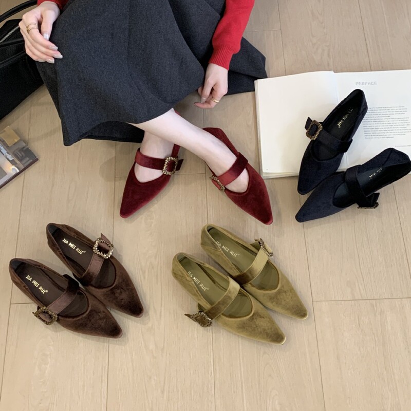 2026 Spring/Summer New Style Niche Low-Heel Pointed-Toe Shallow Comfortable Mary Jane Women's Shoes with Single Strap Buckle Elegant Women's Flats