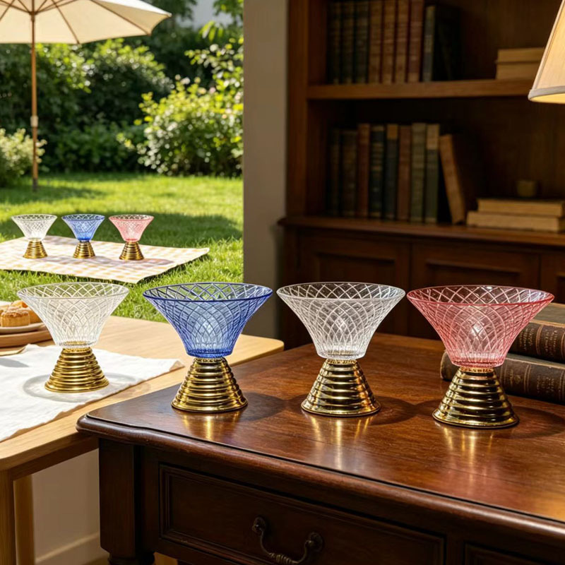Tall Embossed Glass Dessert Bowl for Home Use, Creative Ice Cream and Fruit Bowl, Japanese-Style Trendy Presentation Bowl, Dessert Plate Bowl Tall Embossed Glass Dessert Bowl for Home Use, Creative Ice Cream and Fruit Bowl, Japanese-Style Trendy Presentation Bowl, Dessert Plate Bowl