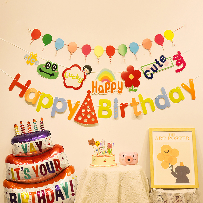 Renkli Mutlu Doğ生日 Partisi Süslemeleri Çocuk Afişleri Bebek Fotoğraf Kabini Bayrakları Ponponlar ve Kutlamalar İçin Bayrak Süslemeleri_voghion.com