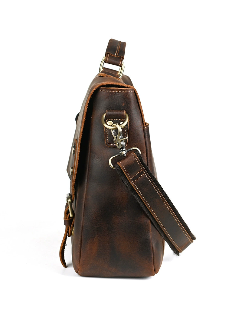 Leather retro handheld purse, one-shoulder bag, laptop, cowhide, genuine leather, business version