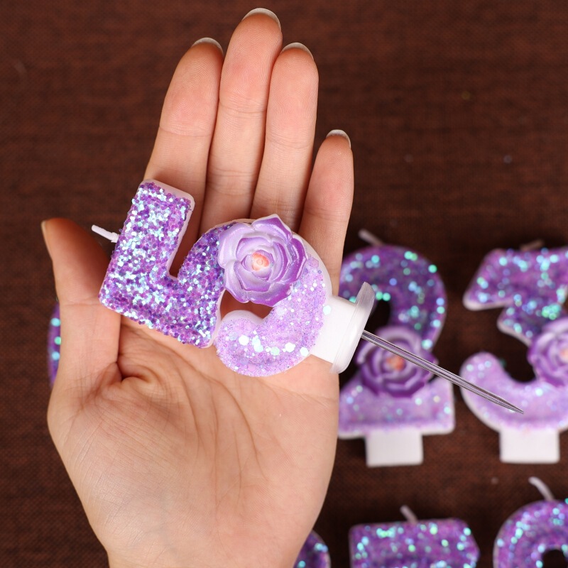 紫色の花デジタル誕生日キャンドルケーキデコレーションパーティー Xiyin クロスボーダー temu 手作りデジタルキャンドル 0-9|undefined