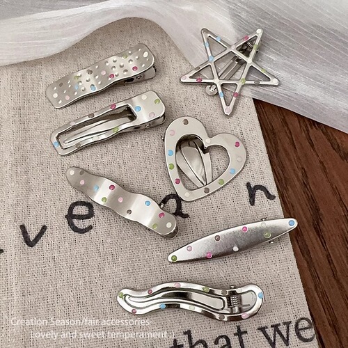 Metallic Color Polka Dot Front Hair Clips, Sweet Teen Duckbill Clips, Instagram Style Hair Accessories