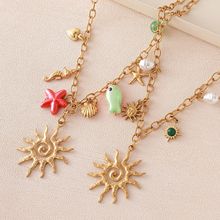 跨境欧美不锈钢太阳海洋项链新品珍珠饰品海边配饰不掉色锁骨链女