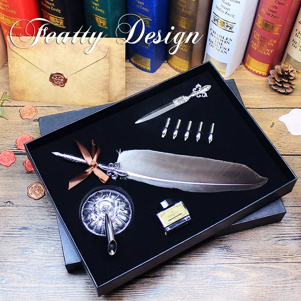 T12YE-L2 European-style retro British dipping goose feather feather pen letter opener envelope letter paper gift box suit