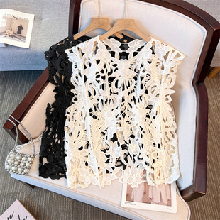 Sleeveless Vest Women's Lace Butterfly Hook Pattern Cut Out Blouse Outer Wear 2025 Summer New Outer Vest Top