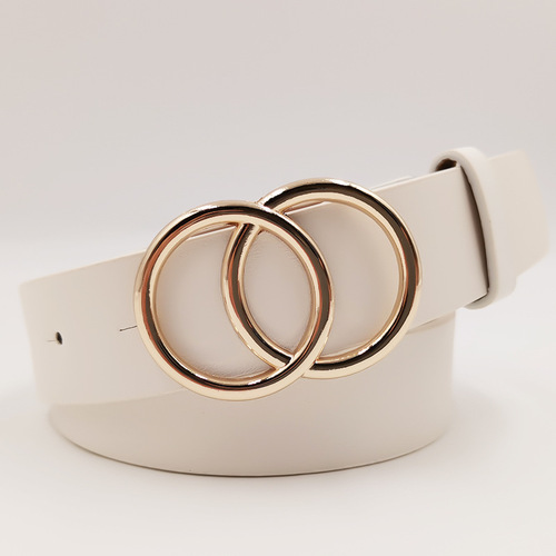 Creative gold double round buckle belt for women, versatile fashionable jeans and casual pants belt for women