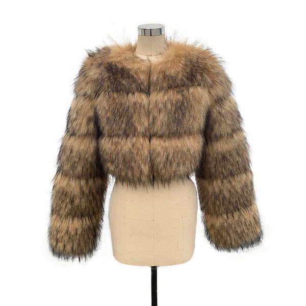 S-6XL imitation raccoon fur coat winter women's round neck warm…