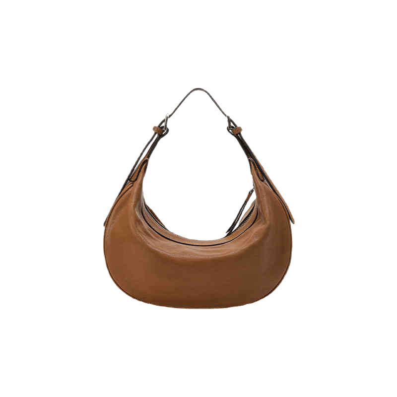 New Vegetable-Tanned Leather Crescent Hobo Bag Retro Niche Genuine Leather Shoulder Underarm Bag For Women Versatile Crossbody Bag - Thumbnail 5