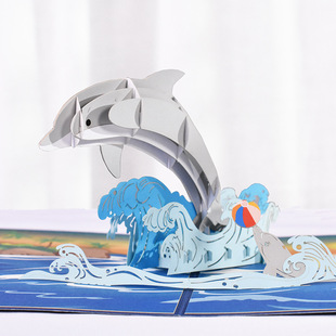 New Creative Three-dimensional Greeting Card 3D Handmade Paper Carving Cross-border Amazon Children Animal Birthday Universal Card Dolphin